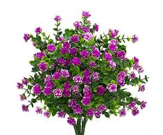 kingbuy Künstliche Blumen 5 Bündel Outdoor UV-beständig Pflanzen Sträucher Kunststoff Blätter Fake Büsche grün für Pflanzen Blumentopf für drinnen Außen Aufhängen Home Terrasse Yard Garten Decor Fenster Box rot