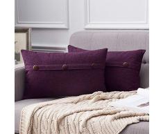 MIULEE Dekorative Lendenwirbel-Kissenbezüge, Landhaus-Stil, Leinen, Kissenbezüge, Vintage-Dekor, Beige für Couch Sofa Schlafzimmer Auto 2 Pieces, 12x20 Three Button-Dark Purple