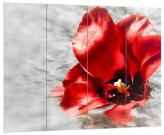 Pixxprint HBVs_1535_80x60 rote Mohnblüte in Wasser MDF-Holzbild im Bretterlook Wanddekoration, bunt, 80 x 60 x 2 cm