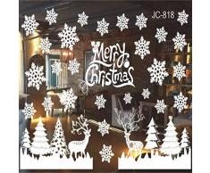 Prabahdak Fensteraufkleber, weiße Ringe, Rentier, Schneemann, Schneeflocke, Weihnachtsbäume, Fensteraufkleber, DIY abnehmbar, Weihnachtsfeier, Dekorationszubehör Weihnachtsbäume