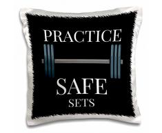 3dRose Practice Safe Sets White Letters with a Picture of a Weight bar Kissenbezug, 16 x 16