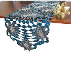Granddeco Tischläufer, Weihnachtsstern bestickt, mit Blumenmuster, Weihnachtsblume, Kommode, Kreuzstich, Tischdekoration für Zuhause, Essen, Weihnachten, Tischdekoration, Läufer, 16 x 68 cm Runner16x68 grün