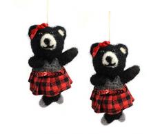 Holiday Urlaub Lane Set 2 Stück Dancing Schwarz Bär Weihnachten Ornamente in Rot Kariert Röcke