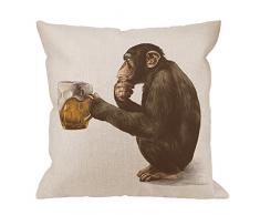 HGOD DESIGNS Gorilla Affe Kissenbezug, Dekorativer Überwurf-Kissenbezug sitzend und aufmerksam Look Ein Glas Bier Kissen Baumwolle Leinen Quadratisch Kissen für Home Sofa Couch 45,7 x 45,7 cm Braun