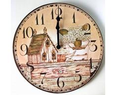 Salome Idee Holz Wanduhr Classic Retro Vintage batteriebetrieben geräuschlos Silent 27,9 cm für Home Deko-, Bunt, Verschiedene Wanduhr D03