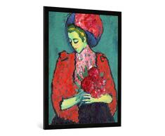 Gerahmtes Bild von Alexej von Jawlensky Mädchen mit Pfingstrosen, Kunstdruck im hochwertigen handgefertigten Bilder-Rahmen, 70x100 cm, Schwarz matt