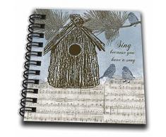 3dRose DB 108610 _ 3 Sing Vögel mit Vogelhaus Skurril Art-Mini Notizblock, 4 von 10,2 cm