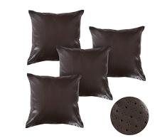 Deconovo Dekorative Kissenbezüge Stern Perforiertes Muster Solid Kunstleder Kissenbezüge Kissenbezüge Kissenbezüge für Couch Bett 45,7 x 45,7 cm Schokolade 4er-Set