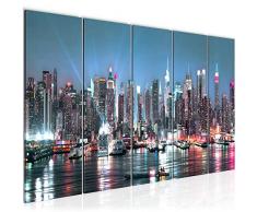 Bilder New York City Wandbild 150 x 60 cm Vlies - Leinwand Bild XXL Format Wandbilder Wohnzimmer Wohnung Deko Kunstdrucke Blau 5 Teilig - MADE IN GERMANY - Fertig zum Aufhängen 605456a