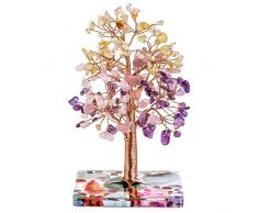 rockcloud Natürlicher Heilkristall Baumdekoarationen für Home Office, Kupferummantelter Baum des Lebens Bonsai Feng Shui Geldbaum für Reichtum und Glück bunt