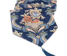 LivebyCare Tischläufer in verschiedenen Größen mit Quasten, Elegante Stoff-Tischdekoration für Zuhause, Esstisch, Tee, Couchtisch, Polyester, Blumen blau, 13x64 IN