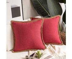 Phantoskop Set von 2 Kissenbezügen mit Leinenbesatz und maßgeschneiderten Kanten, Landhausstil 20 x 20 rot