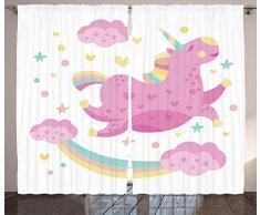 Einhorn Vorhänge Girly Einrichtung Vorhänge Durch ambesonne, Chubby legendären Smiley Einhorn Star Rainbow Funny Cartoon Kids Kinderzimmer Decor, Wohnzimmer Schlafzimmer, 2 Panel Set, 108 W x 84L Zoll, Pink Gelb