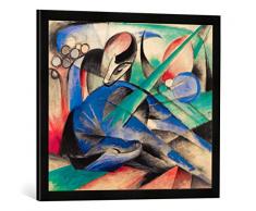 Gerahmtes Bild von Franz Marc Träumendes Pferd, Kunstdruck im hochwertigen handgefertigten Bilder-Rahmen, 70x50 cm, Schwarz matt