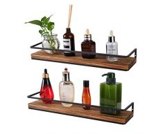 Minggoo Wandregal, Wandmontage, 2 Stück, rustikales Holz, Wandregal für Schlafzimmer, Wohnzimmer, Badezimmer, Küche Carbonized Black