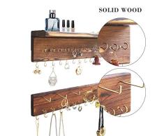 Schmuck-Organizer zum Aufhängen, Wandmontage, mit Regal und 48 Haken, rustikales Massivholz, Halsketten- und Ohrring-Halter, Halsketten-Organizer, Heimdekoration, Schmuck-Display für Armbänder, Ringe, 2 Stück