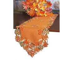 GRANDDECO Tischläufer für Ernte, Cutwork-Applikation, bestickte Kürbis/Ahornblätter, Kommode, Schal, Tischdekoration für Thanksgivings Day Home Dinner Holiday Party Dekoration Runner 15x68 Orange