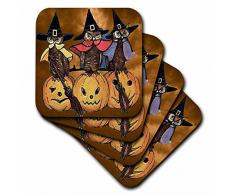 3dRose CST_6033_1 Vintage Eulen auf Jack O Laternen, weiche Untersetzer, 4er-Set