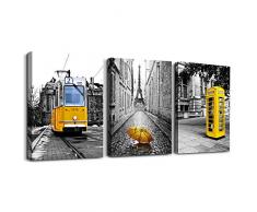 Leinwandbild für Wohnzimmer, Badezimmer, Wanddekoration für Schlafzimmer, Küche, Kunstdruck, grünes Pflanzen-Gemälde, 40,6 x 61 cm, 3-teilig, modern, gerahmt, für Büro und Zuhause 12x16inches*3pcs Yellow Telephone Booth