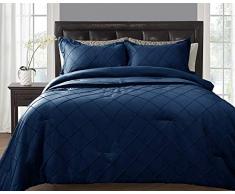 MARQUESS 3-teiliges Bettdecken-Set mit Knopfleiste, atmungsaktiv, weiche Mikrofaser, luxuriös, leicht, kariert, für alle Jahreszeiten, inkl. 1 Schmusetuch und 2 Kissenbezügen Twin königsblau