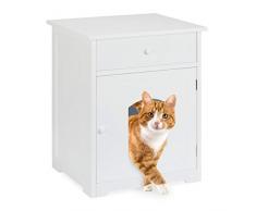 Relaxdays Katzenschrank mit Schublade, Katzenkommode Katzentoilette Holz, Katzenklo Schrank, HBT 63,5 x 52 x 48 cm, weiß