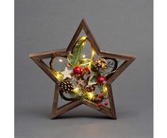 Shatchi 32 cm LED vorbeleuchtete Blätter Tannenzapfen Beeren 3D nordische Weihnachtsszene Stern Form Holzrahmen Tischdekoration Weihnachtsdekoration Weihnachtsdekoration Geschenke, Braun