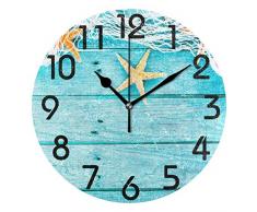 luckY—zm Große arabische Digital-Quarz-Uhrwerk, Seestern-Angelnetz auf türkisem Brett, runde Wanduhr, batteriebetrieben, Quarz, analog, leise Schreibtisch C-Größe 22,9 cm