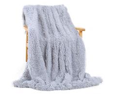 SatisInside Luxuriöse Überwurfdecke aus Kunstfell, extra weich, zottelig, Bequeme Decke für Kinder und Erwachsene Modern hellgrau