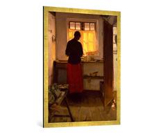 Gerahmtes Bild von Anna Kristine Ancher Das Mädchen in der Küche, Kunstdruck im hochwertigen handgefertigten Bilder-Rahmen, 70x100 cm, Gold Raya