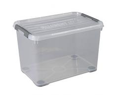 Allibert Aufbewahrungsbox Praktische, Plus mit Deckel und Rollen in transparent/Silber