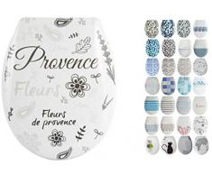 MSV Design WC Sitz abnehmbar, Absenkautomatik, Fast Fix/Schnellbefestigung, Befestigung mit Knopfdruck, Toilettensitz WC Deckel Klobrille Provence Schwarz, Weiß