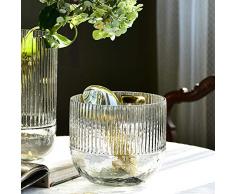 Cyl Home Hurricane Kerzenhalter aus geriffeltem Glas, Blumenarrangement, Vase in Schalenform, unten Teelichthalter, Tischdekoration für Esszimmer, Wohnzimmer, Hochzeitsgeschenk Landhausstil 6.3 H x 6.9 D