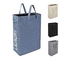 Chrislley Wäschekorb mit Griffen, schmal, 45 l, klein, faltbar, groß, dünn, Wäschekorb für Wäsche, schmal, 55,9 cm, Blau