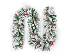 Uheng Weihnachtsgirlande mit Tannenzapfen und roten Beeren, Schneekranz an der Haustür von Schneekranz, künstliche Hängedekoration, 4,6 m, Weiß 5M/16.4FT