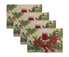 Violet Linen Tischsets mit Weihnachtsstern und Kerzenmotiv, 33 x 48,3 cm, 4 Stück