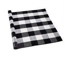 uxcell Teppich, Baumwolle, kariert, für drinnen und draußen, gewebt, waschbar, Büffelmuster, Retro-Fußmatte, Läufer für die Veranda, Küche, Spüle, Badezimmer, Eingang 59x35 schwarz/weiß