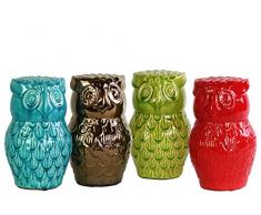 Urban Trends Keramik Figur Eule mit Hochglanz-Finish (Sortiment von 4), rot/grün/Gold/türkis