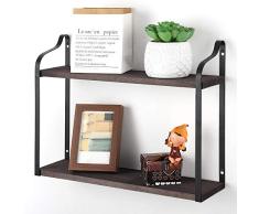Terby Wandregal, 2 Ebenen, rustikales Holzregal mit Handtuchstange für Speisekammer, Wohnzimmer, Schlafzimmer, Küche