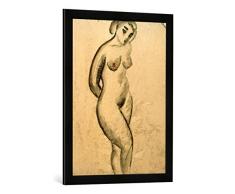 Gerahmtes Bild von August Macke Weiblicher Akt, stehend, Kunstdruck im hochwertigen handgefertigten Bilder-Rahmen, 50x70 cm, Schwarz matt