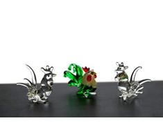 ChangThai Design 3 Stück Grüner Hahn Handschale Glas Puppenhaus Miniatur-Dekoration