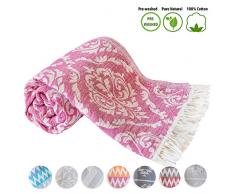 Mebien Renaissance Design Türkische Handtücher Strand Pestemal Handtuch für Bad Pools Spas Gym Saunas Mehrzweck-Überwurf oder Decke für Sofa, Bett, Picknick, für Babys, Damen, Herren, 100 % Baumwolle, 89 x 168 cm, baumwolle, fuchsia, 33x67 inches