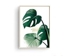 Nordic Art Home Art Home Decor Leinwandbild, grüne Tropische Blätter, Pflanzen, Wandbilder für Wohnzimmer, Goldgerahmt G 30x40cm(12x16inch) G-1 Style