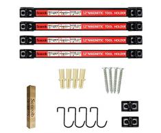 senrob 4 PCS 30,5 cm Werkzeughalter magnetisch Bar Racks, Metall Magnet Kühlschrankmagnet Storage Tool Organizer Set mit Halterungen und Schrauben (rot)