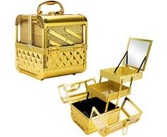 Ver Beauty DVK005-82 Kunst Craft Tattoo Make-up Acryl Mini Zug Aluminium Koffer Organizer Box Zwei freitragende Einlegeböden mit Deckel Spiegel Schlüssel Schlösser Easy Clean - VK005 Gold Diamant