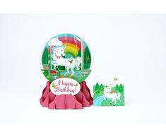 Pop Up 3D Geburtstag Schneekugel Grußkarte PopShot Happy Birthday Einhorn 9x13cm