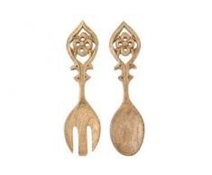 Creative Co-op Hand-Carved Mango Wood Salad Servers (Set of 2 Pieces) Salatbesteck, Mangoholz, braun