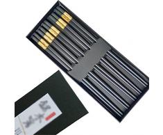 Wakaka Melamin Essstäbchen, hergestellt mit ungiftigen Spülmaschinenfest wiederverwendbar Essstäbchen Set schwarz/goldfarben