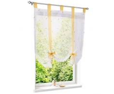 SINOGEM Floral Bestickte Raff-Up-Vorhang mit Schlaufen für Balkon, Fenster, Voile, Schleife, Schleife, Vorhang für Kinderzimmer, Deko 55 W x 55 L gelb