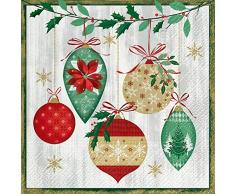 Abbott Collection 88-L-014300 Lg Servietten, Motiv Vintage Christbaumkugeln, Grün/Rot, 20 Stück