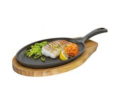KÃ¼chenprofi BBQ Servierpfanne oval, Gusseisen, inklusive Servierbrett aus Pinienholz